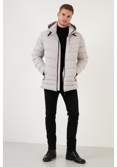 Buratti Slim Fit Kapüşonlu Cepli Erkek Mont 6274818 Taş
