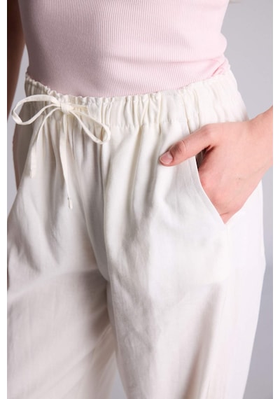 Defacto Wıde Leg Çift Cepli Beli Lastikli Standart Boy Keten Karışımlı Pantolon E1981ax26smwt32 Beyaz-wt32
