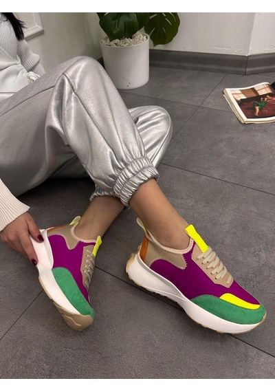 Erva'nın Butiği Oranj Mor Triko Mines Kadın Bağcıklı Sneakers-5293