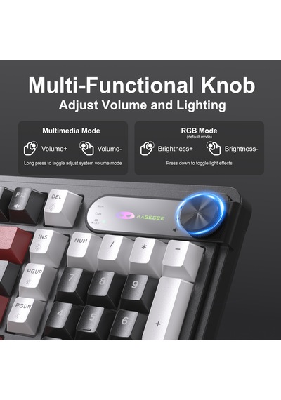 Magegee Gk960 Tri-mode Rgb Membran Siyah-bordo Gaming Klavye