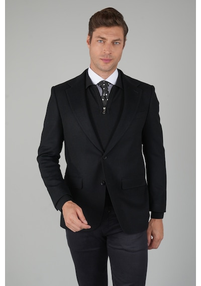 Bisse Comfort Fit Siyah Mono Yaka Çift Yırtmaçlı 6 Drop Yün Erkek Ceket Pck24k24209 D99 Siyah