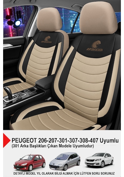 Panther Serisi Keten Kumaş Oto Koltuk Kılıfı Peugeot 206-207-208-306-307-407- Uyumlu Bej