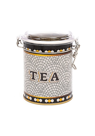 Mosaic Tea Desenli Kilitli Kapaklı Yuvarlak Metal Kutu, 9 X 11 Cm, 0.6 Lt