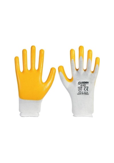 Demir Safety Sarı Nitril Eldiven,%100 Polyester Astar Ve Nitril Kaplama, Güçlü Kavrama, 12'li Shrinkli Paket, Endüs