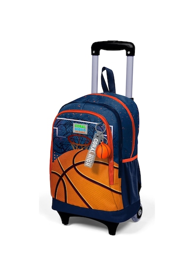 Coral High Kids Turuncu Lacivert Basketbol Desenli Üç Bölmeli Çekçekli Okul Sırt Çantası 23966