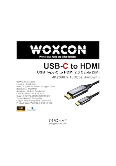 Usb-c To Hdmı Cable, Usb 3.2 Type C, Hdmı2.0b Standart, 4k 60hz, 18gbps, Hdr, Hdr10, 3d, Hdcp2.2 0