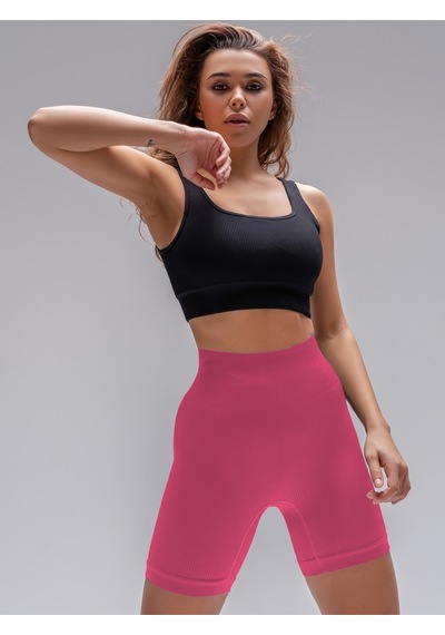Mistirik Dublin Model Yüksek Bel Fitilli Seamless Biker Şort Şekerpembe Renk027 Şekerpembe