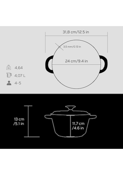 Lava Döküm Yuvarlak Tencere Döküm Demir Kapak New Heritage Serisi Çap(Ø)24cm.