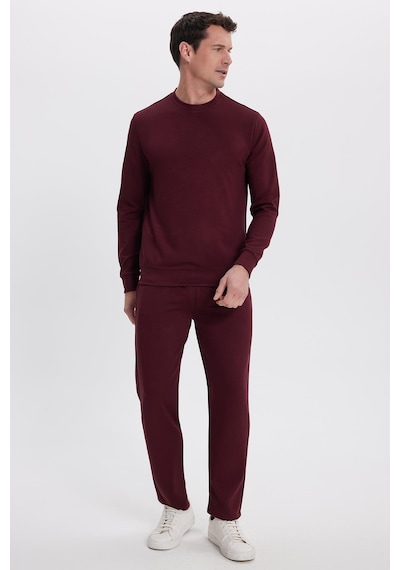 Tudors Erkek Slim Fit Dar Kesim Beli Bağcıklı 3 Cepli Geniş Paça Bordo Eşofman Altı-41908 Bordo