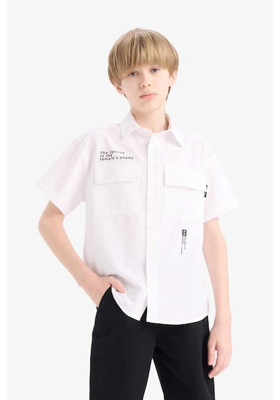 DeFacto Erkek Çocuk Oversize Geniş Kalıp Polo Yaka Baskılı Poplin Kısa Kollu Gömlek E5034A825SMWT34