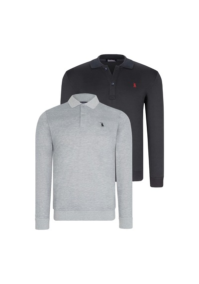 İkili Set V4007 Dewberry Erkek Sweatshırt-lacivert - Gri Lacivert - Gri