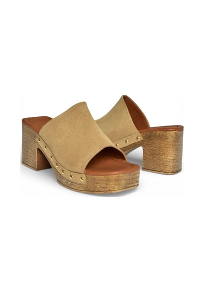Fox Shoes Y996594002 Bej Süet Kalın Topuklu Kadın Terlik Bej