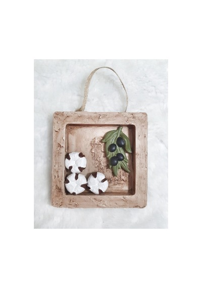 El Yapımı Çerçeve,zeytin Ve Pamuk Objeli Çerçeve, 12 Cm 12 Cm