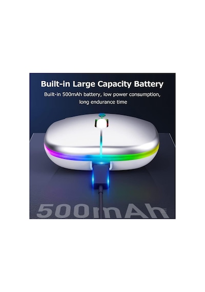 Led Işıklı Şarjlı Mouse 2.4ghz Usb Wireless Ve Bluetooth Lu Sessiz İos Uyumlu  Android Telefon Tablet Pc Tv Diğer