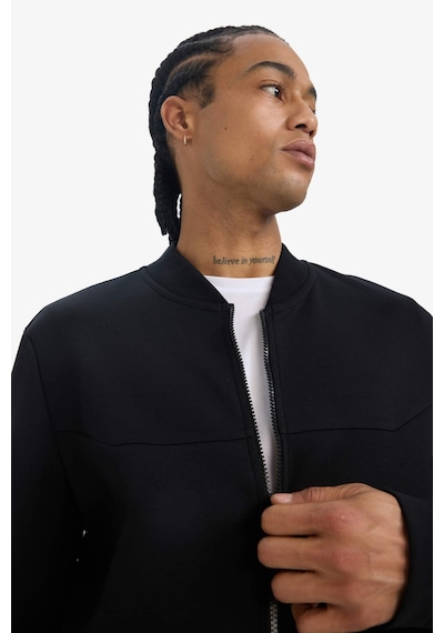 DeFactoFit Slim Fit Dar Kesim Kolej Yaka Skuba Dalgıç Kumaş Bomber Hırka F0877AX25SPBK81