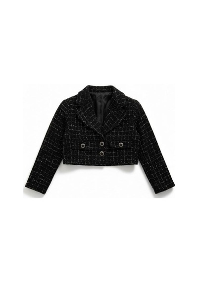 Zekids Kız Çocuk Tüvit Simli Crop Ceket-16432 Siyah
