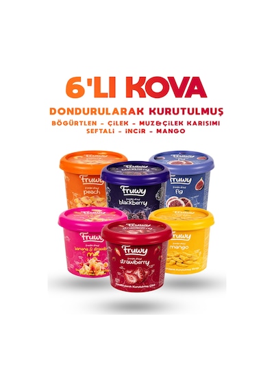 Freeze Dried Kova 6'lı Paket Çilek, Mango, Böğürtlen, Şeftali, İncir, Muz & Çilek Karışımı