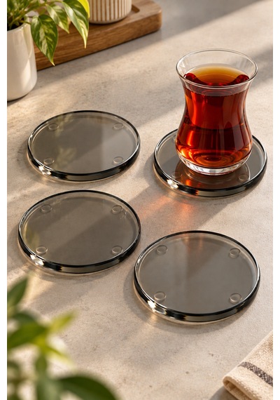 Gökçeoğlu Cam Bardak Altlığı Füme Cam 4'lü Takım 10cm X 10cm Çok Renkli