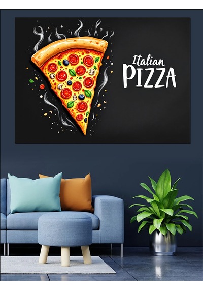 İtalyan Lezzetli Pizza İllüstrasyonu Dekoratif Kanvas - Mdf Ahşap Tablo