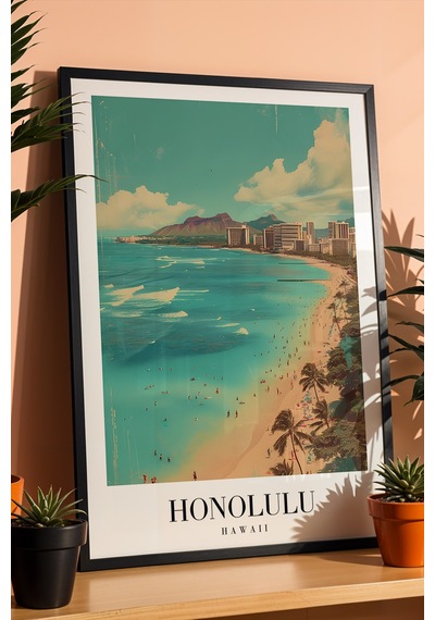 Honolulu Hawaii Vintage Seyahat Posteri Çerçeveli Tablo - Premium Tropikal Sahil Elit Duvar Dekoru Siyah Honolulu Hawaii Vintage Seyahat Posteri Çerçeveli Tablo - Premium Tropikal Sahil Elit Duvar Dekoru Siyah