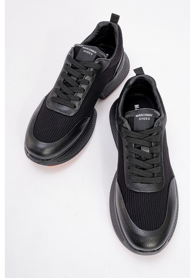 Erkek Yüksek Taban Bağcıklı Deri Comfort Sneaker Mc 20276 Siyah Null Siyah