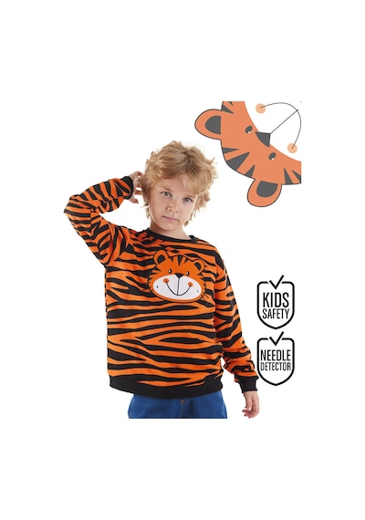 Erkek Çocuk Kaplan Desenli Pamuklu Turuncu Uzun Kollu Sweatshirt 2-6 Yaş