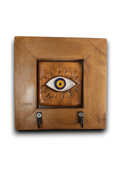 Toprakana Art Nazar Boncuğu Göz Seramik Anahtarlık Duvar Pano 14,5x14,5x2,5cm Çerçeveli