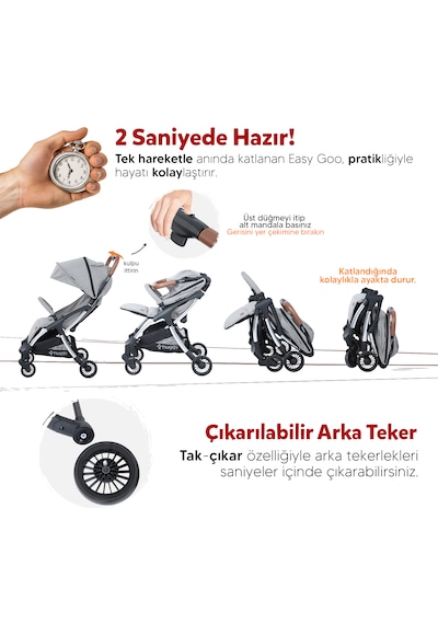 Huggy Easy Go Kabin Boy Otomatik Katlanır Bebek Arabası