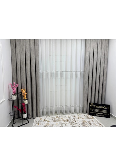 Nivemeshome 400 Diana Şönil Dokuma Vizon 1/3 Pile Fon Perde Apm Vizon