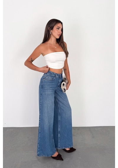 HLT Jeans Açık Mavi Kadın Extra Wide Leg Jean %100 Tencel Yüksek Bel Palazzo Kot Pantolon Angel-2052