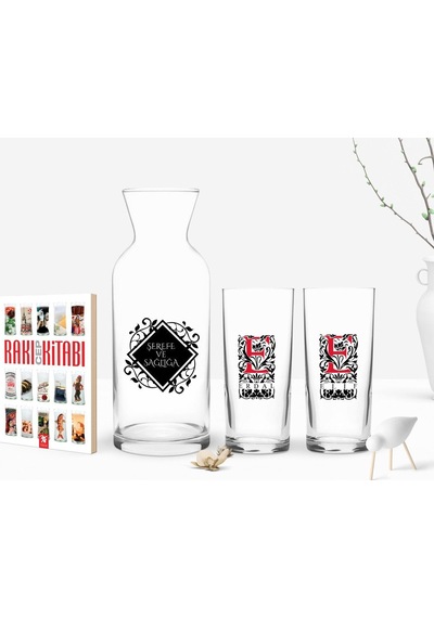 Kişiye Özel Renkli Baskılı Harfli İkili Rakı Bardağı Karaf Ve Cep Kitabı Hediye Seti-7