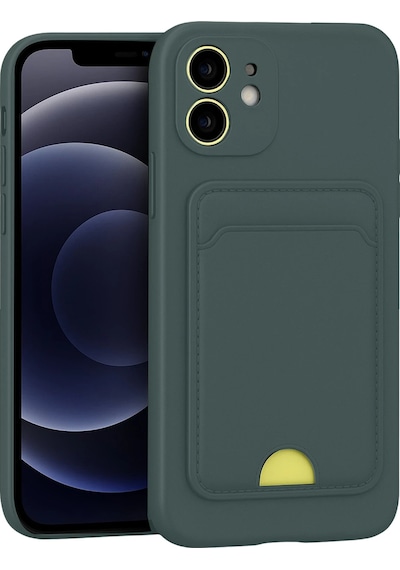 Apple Uyumlu iPhone 11 Arka Kamera Korumalı Kart Koyulabilen Silikon Kartlıklı Kılıf Kapak Koyu Yeşil