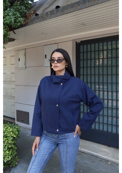 Kechi Woman Gabardin Kumaş Dik Yaka Çıtçıtlı Ceket Lacivert