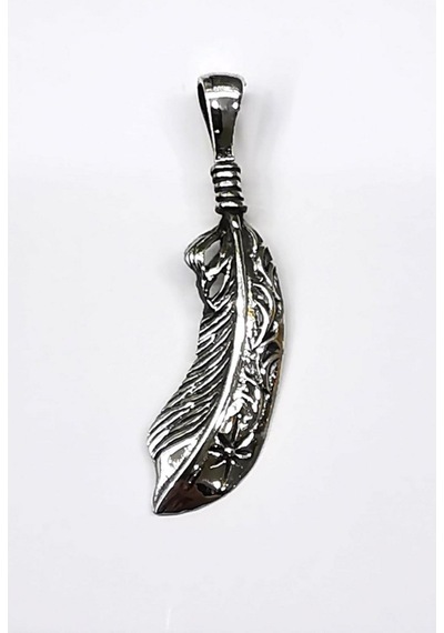 Omar Silver Unisex Tüy Modeli Kolye Ucu Oksitli Gümüş Oksitli Kol (513867918)