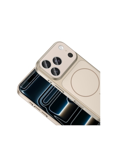 Apple Uyumlu iPhone 17 Pro Kılıf Şarj Özellikli Kamera Lensli 1.8mm İnce Sert Formen Kapak Gold