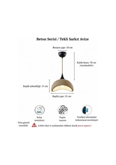 İskandinav Tarz Beton Görünümlü Bohem Tekli Sarkıt Avize- Latte Latte