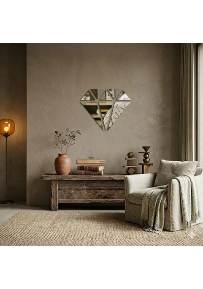 Mey İthalat 40x40 Cm Elmas Formlu Kırılmaz Pleksi Ayna - Geometrik Duvar Dekoru -