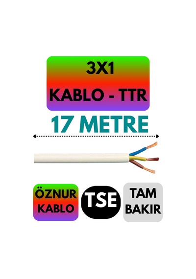 Öznur 3x1 Ttr Kablo Beyaz Metre Seçenekli - 17 Metre