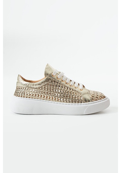 Dericia Shoes Glow Hakiki Deri Kadın Günlük Örgülü Sneaker Ayakkabı Altın