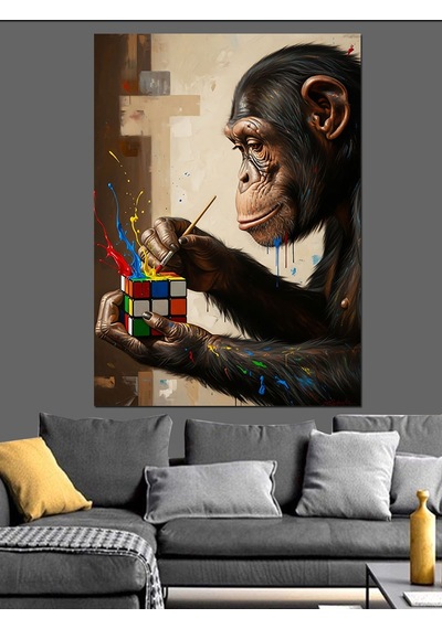 Ahşap Tablo Rubik Küp Karizmatik Maymun Figürü