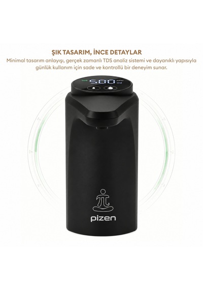 Pizen Flow Usb Şarjlı Otomatik Damacana Su Pompası Tds Ölçer 250ml 500ml 1l 2l Ölçü Özellikli Siyah