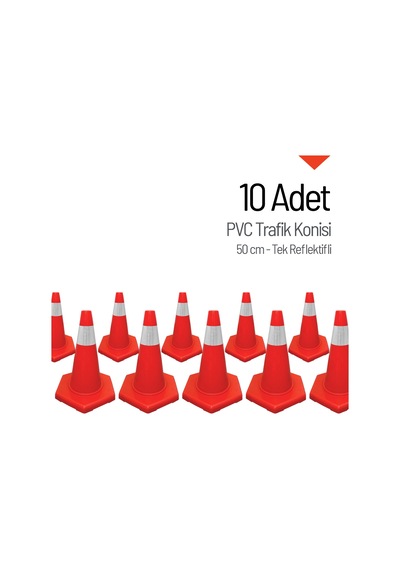 10'lu Pvc Trafik Konisi Seti 50 Cm Tek Reflektifli Trafik Dubası-3634