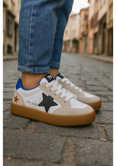 Sstar Beyaz Gümüş Kız Çocuk Cırtlı Bantlı Sneaker Spor Ayakkabı Beyaz - Gri