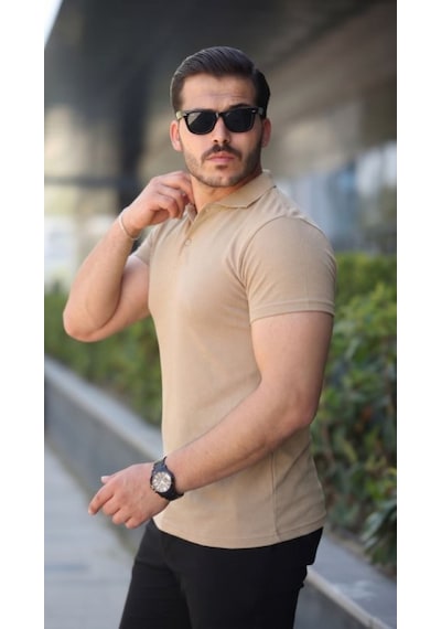 Efnaz Style Erkek Kısa Kollu Yakalı Tişört Bej