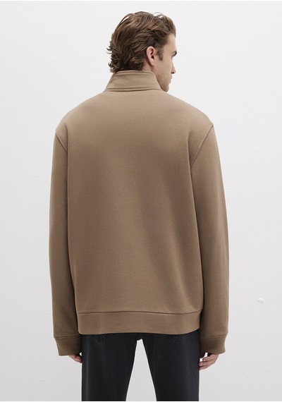 Mavi - Dik Yaka Fermuarlı Kahverengi Sweatshirt 0s10377-70378