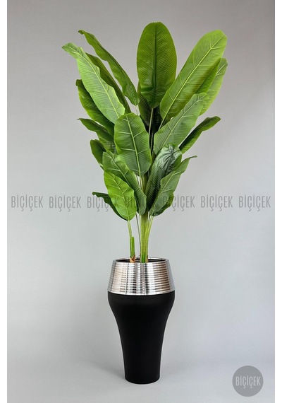 Biçiçek Yapay Starli̇ce 230 Cm Bambu Gövdeli̇ 22 Yapraklı Si̇yah Gümüş Cleopatra Saksıda