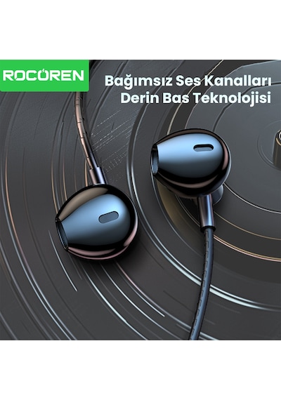 Rocoren 3.5mm Jack Girişli Mikrofonlu Kablolu Kulak İçi Kulaklık Universal