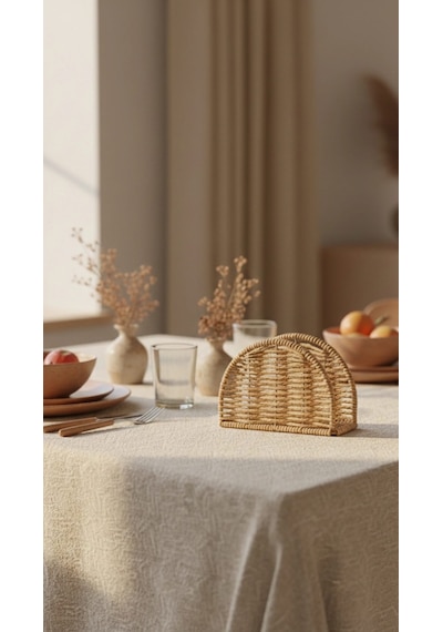 Oval Rattan Peçetelik Mien Doğal, Dekoratif & Sunumluk Açık Kahverengi