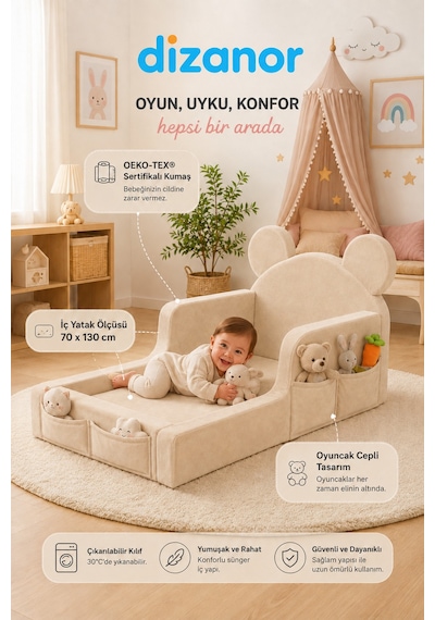 Luxury Tedyy Baza Ve Başlıklı Montessori Full Sünger Yatak Seti