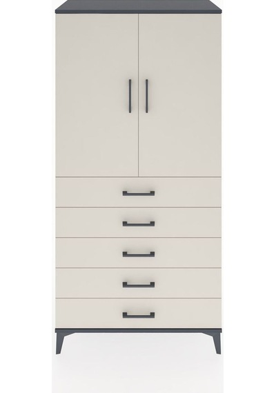 Hyperion Dolap 2 Raflı 5 Çekmeceli 2 Kapaklı 88x44x182 Antras... Antrasit